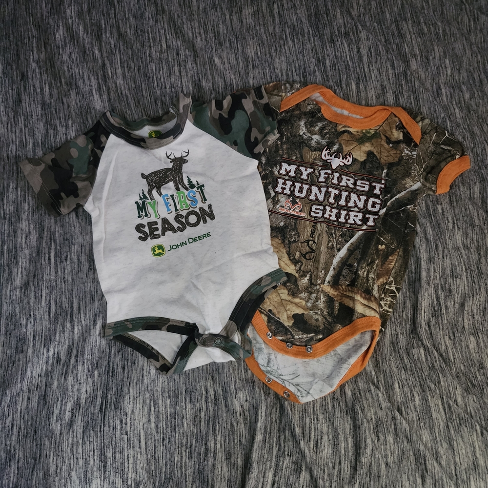 John Deere Green and Orange Camo Baby Onesies